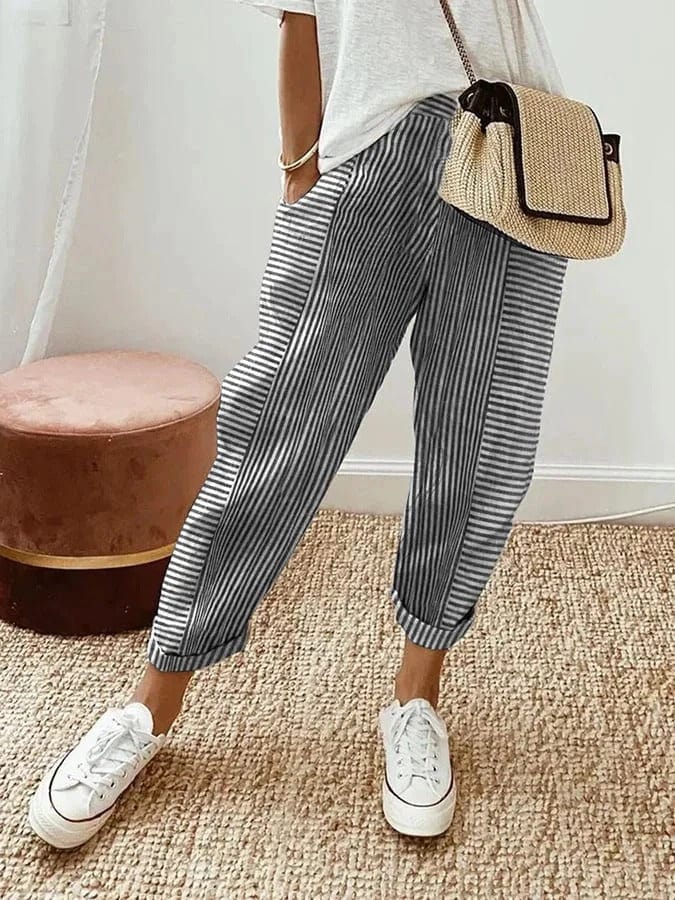 Pantaloni Lina Linen a Righe per un Look Elegante e Comodo