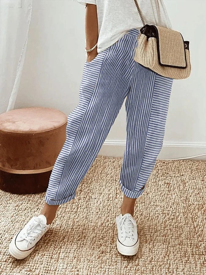 Pantaloni Lina Linen a Righe per un Look Elegante e Comodo