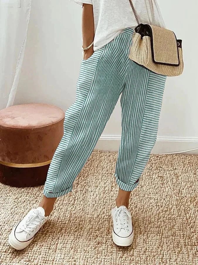 Pantaloni Lina Linen a Righe per un Look Elegante e Comodo