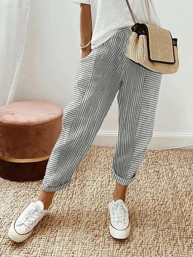 Pantaloni Lina Linen a Righe per un Look Elegante e Comodo
