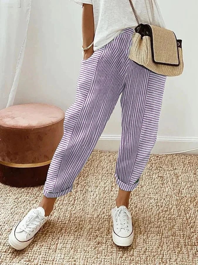 Pantaloni Lina Linen a Righe per un Look Elegante e Comodo