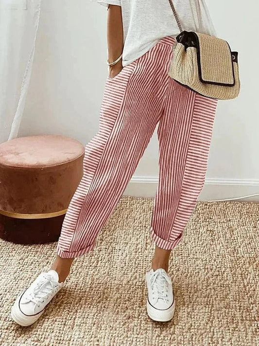 Pantaloni Lina Linen a Righe per un Look Elegante e Comodo